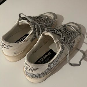 Golden Goose Women's Stardan in white leather and glitter—OUT OF STOCK on GG!